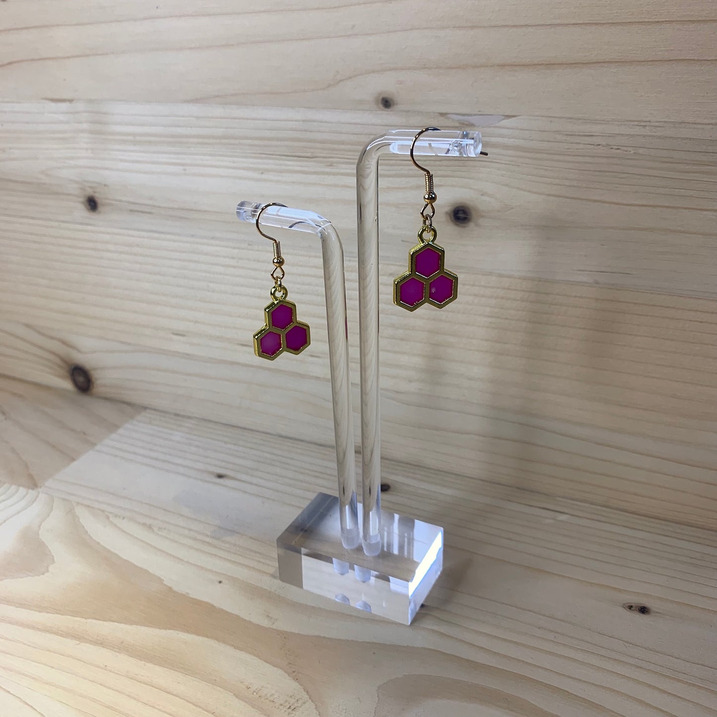 Three Gold Honeycomb Earrings - Purple