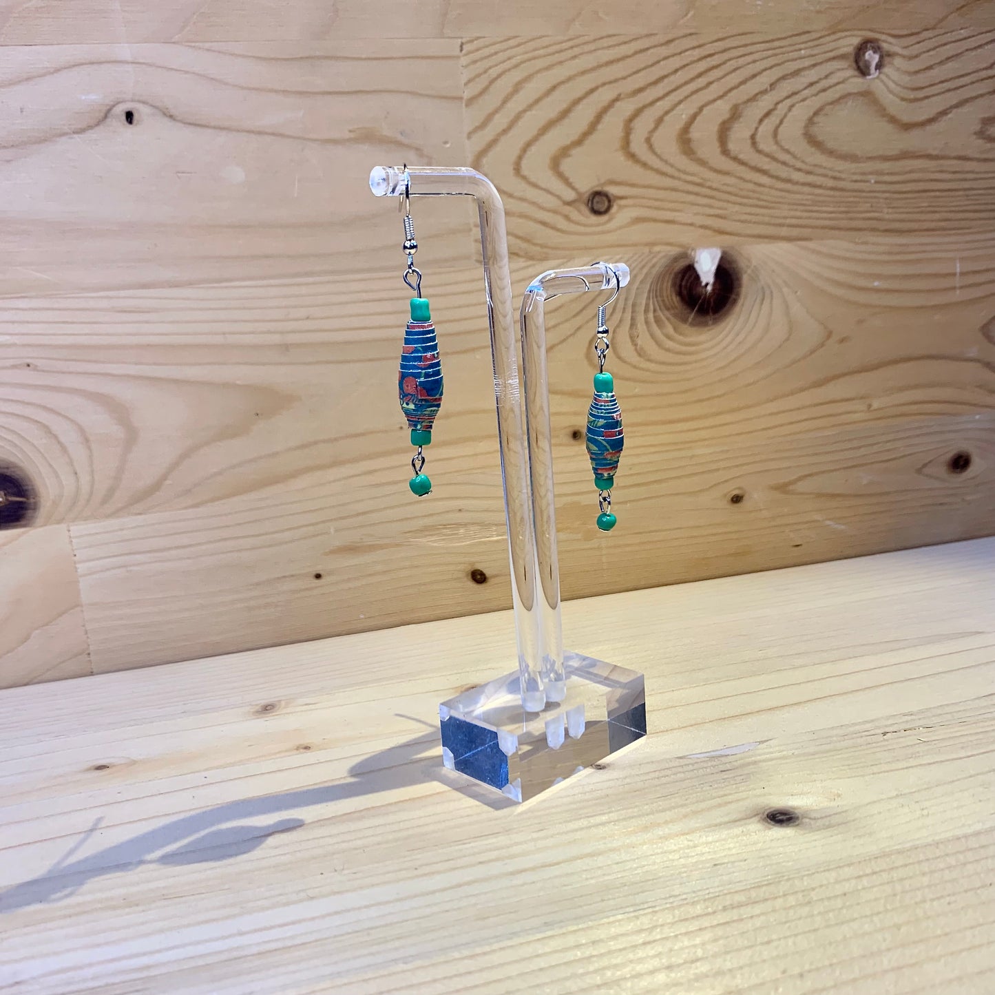 Paper Bead Earrings - Pine Green & Orange