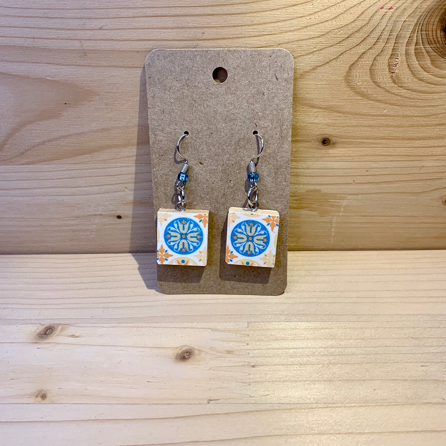 Scrabble Piece Earrings - Blue & Orange