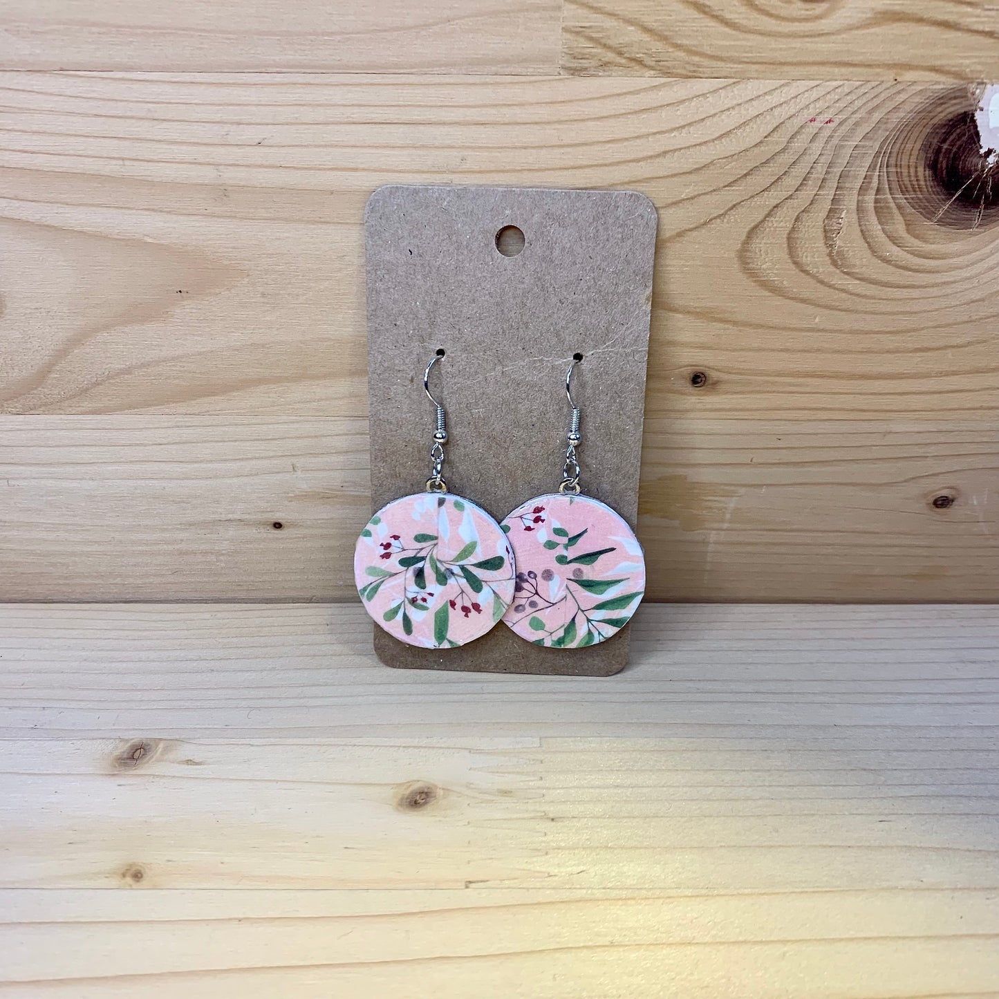 Wood Based Earrings - Flower Washi Tape on Button