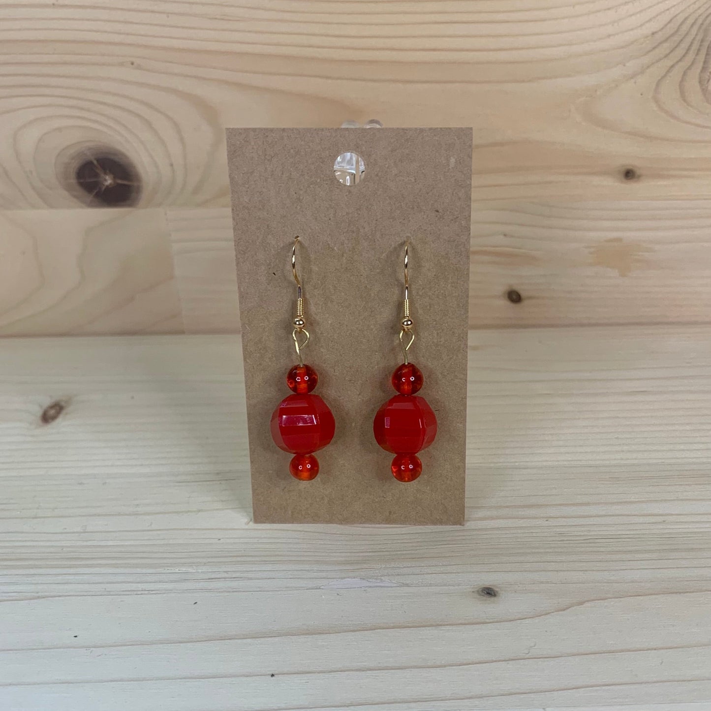 Fire Engine Red Round Bead Earrings
