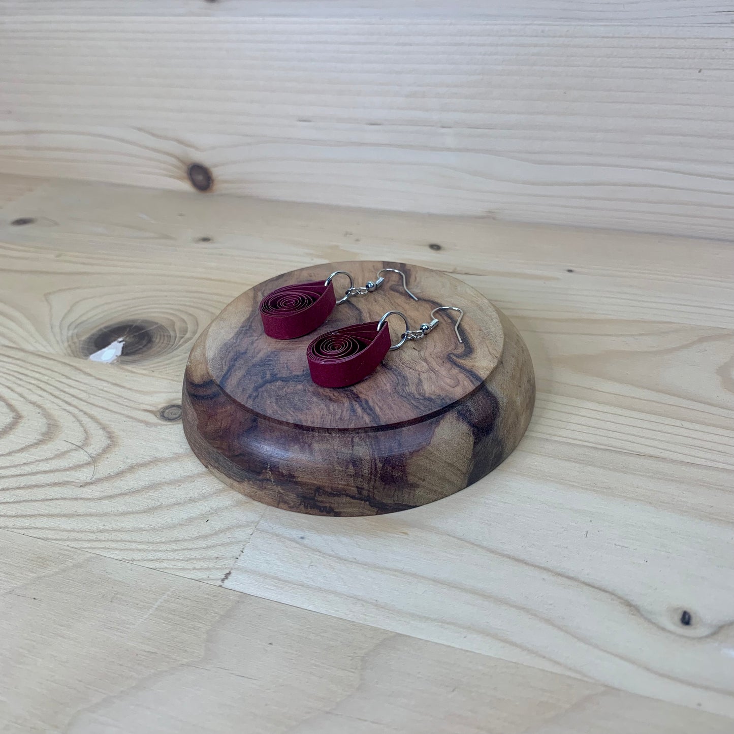 Dark Red Quilled Paper Teardrop Earrings