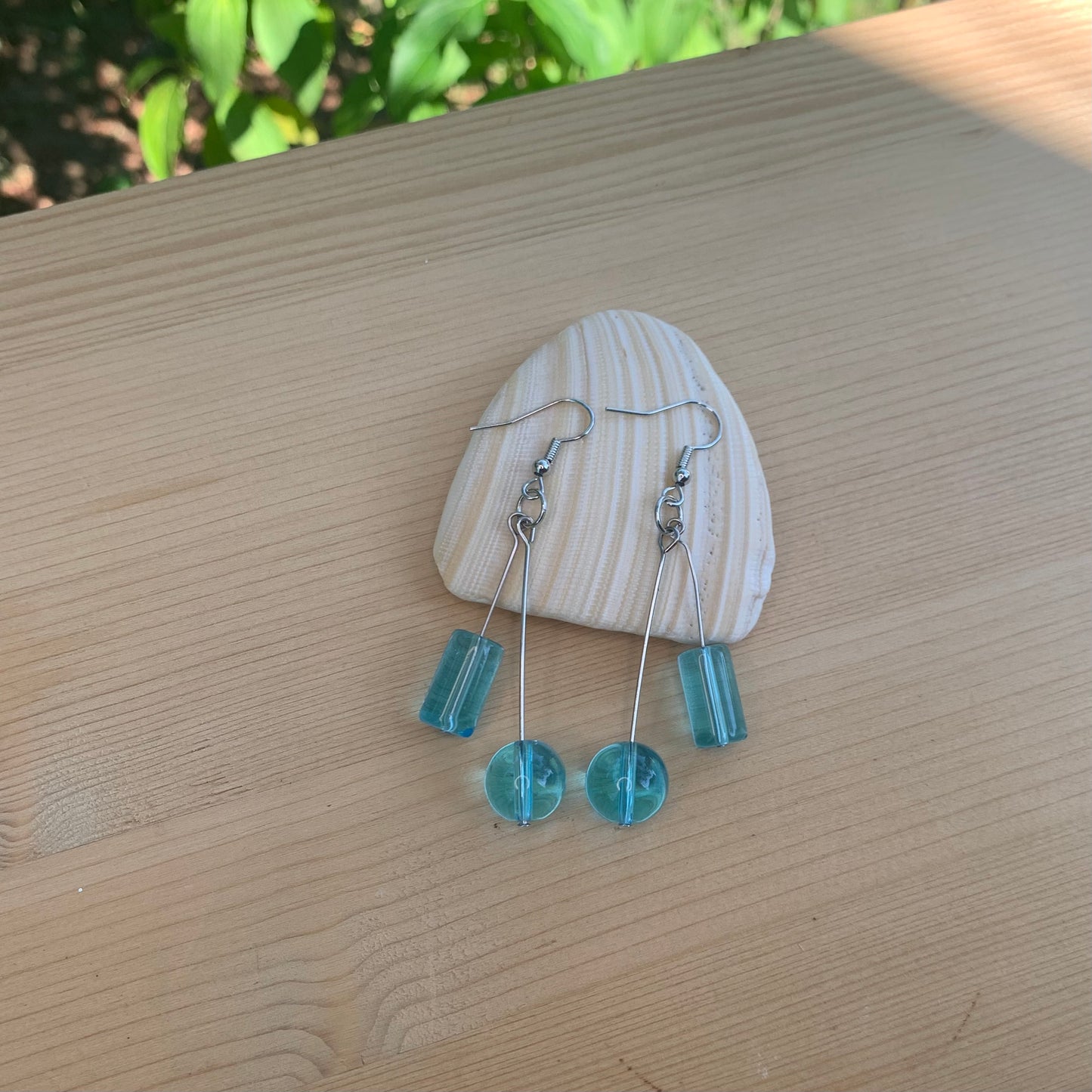 Sky Blue Round & Cylinder Bead Earrings