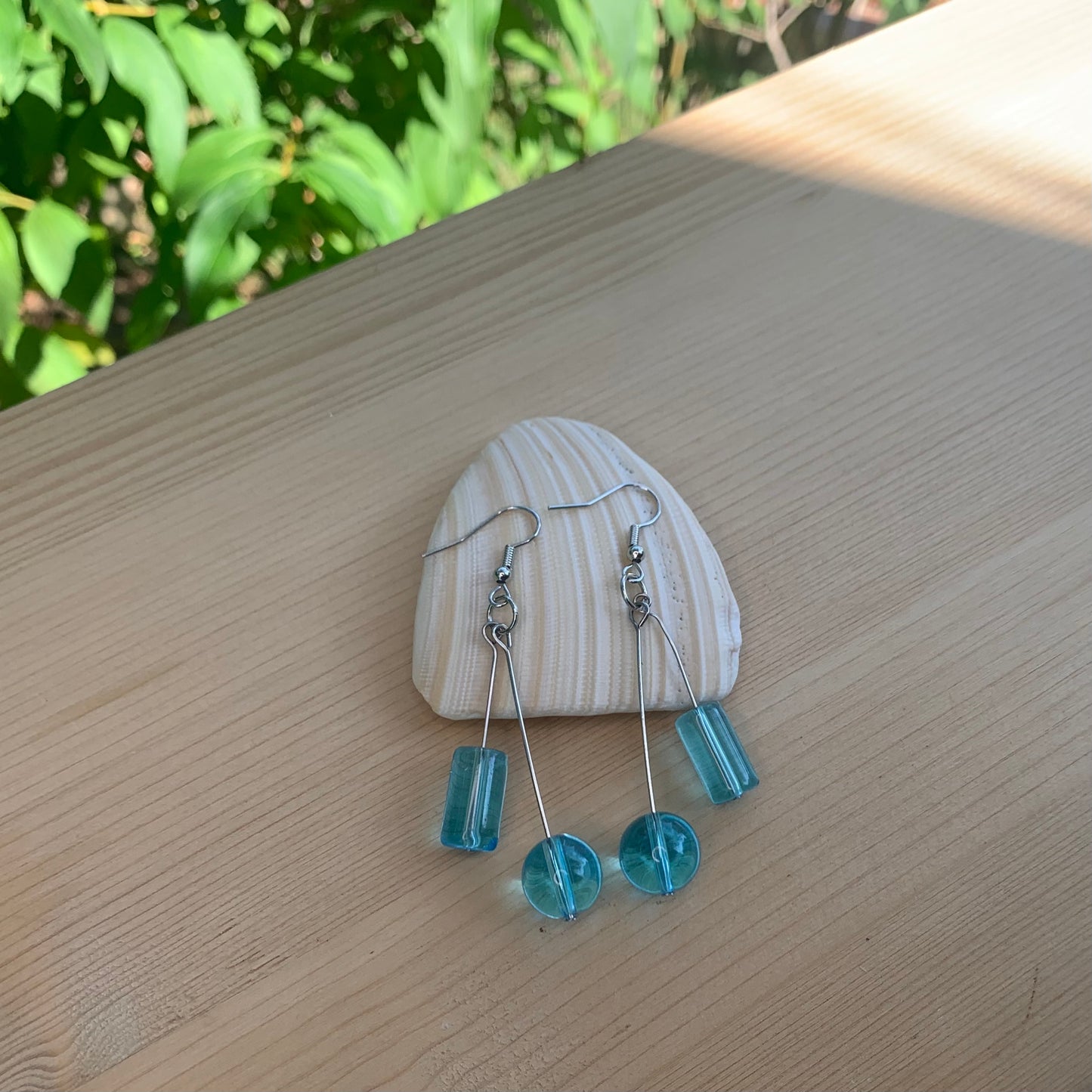 Sky Blue Round & Cylinder Bead Earrings