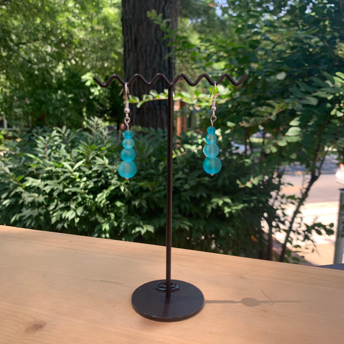 Sea Glass Blue Mixed Rounded Bead Earrings