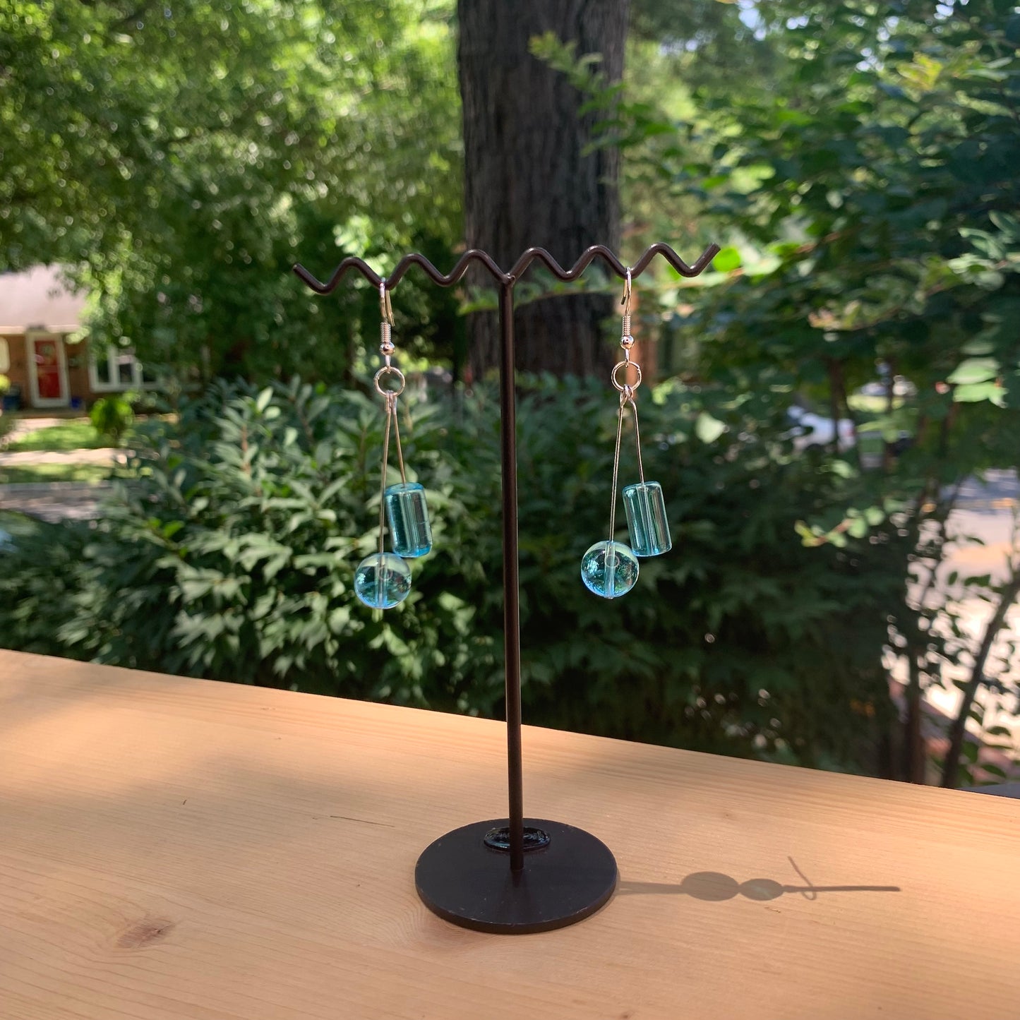 Sky Blue Round & Cylinder Bead Earrings