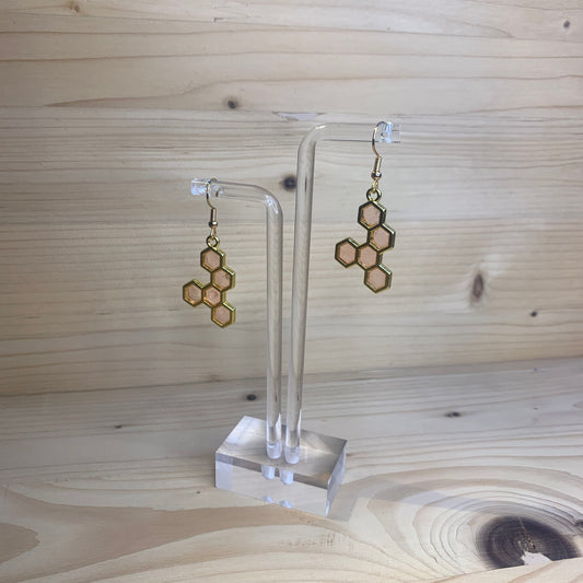 Five Gold Honeycomb Earrings - Light Pink