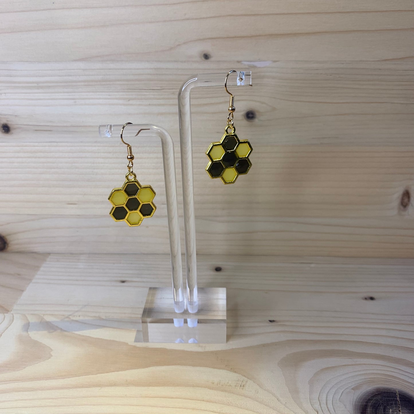 Six Gold Honeycomb Earrings - Black and Yellow