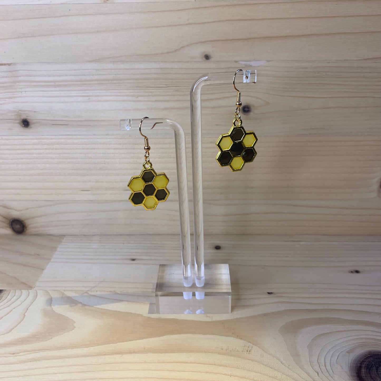 Six Gold Honeycomb Earrings - Black and Yellow