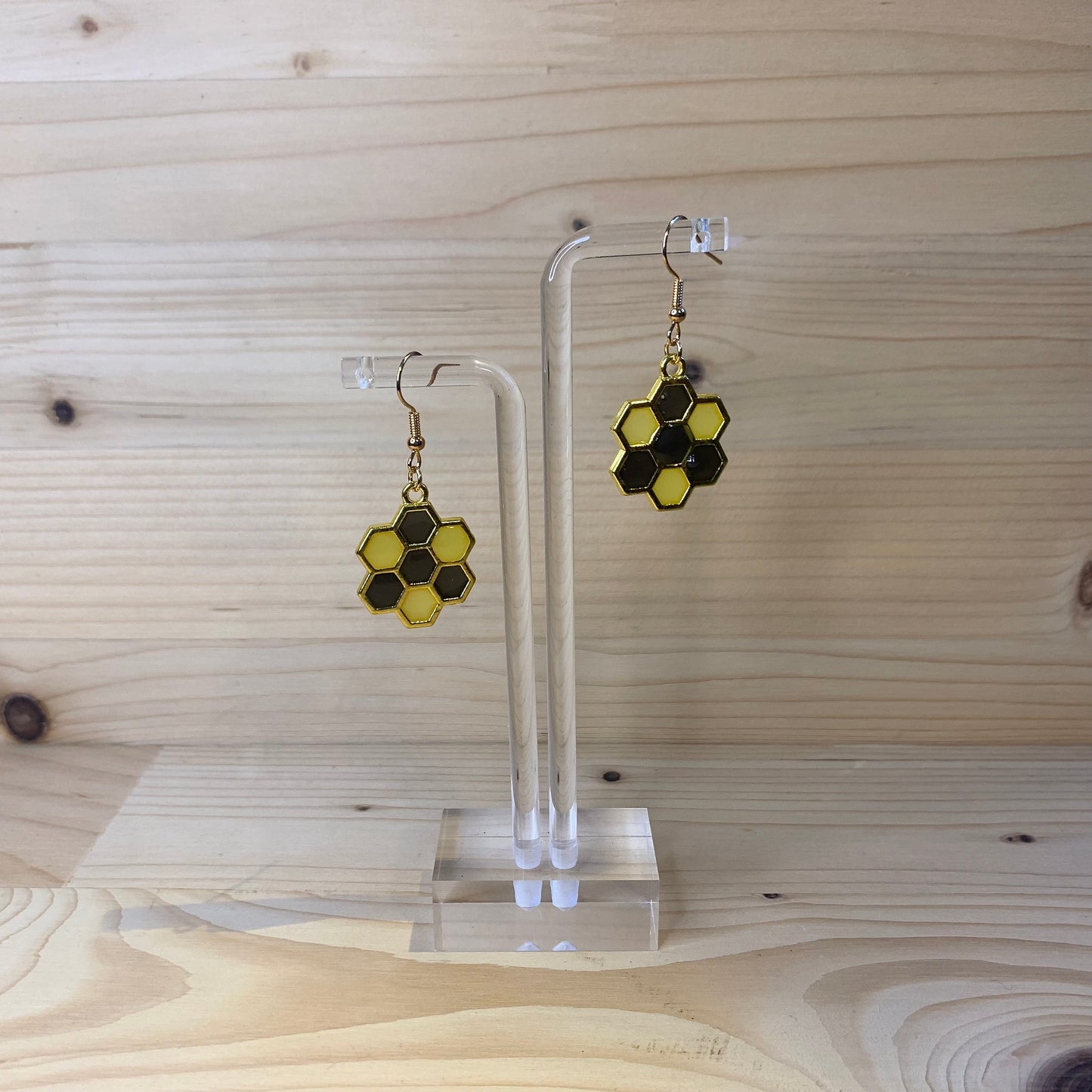 Six Gold Honeycomb Earrings - Black and Yellow