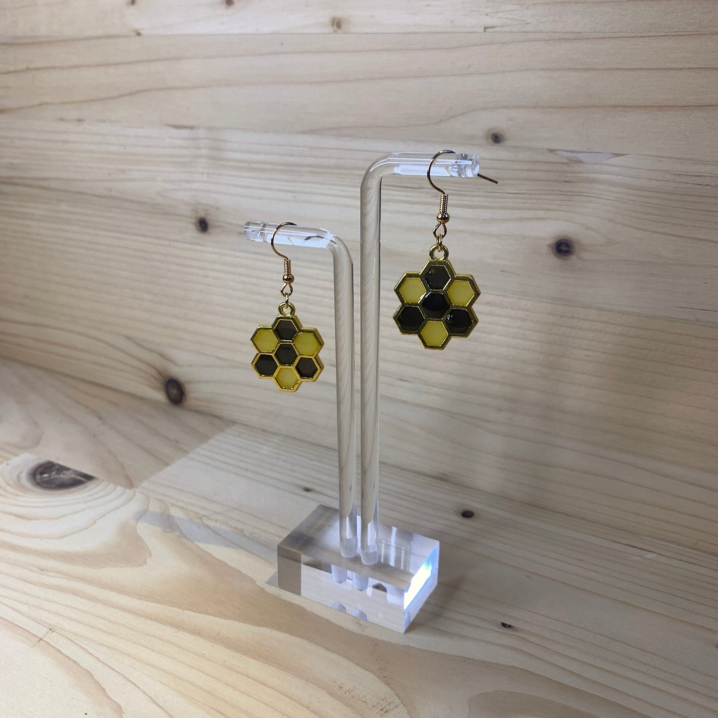 Six Gold Honeycomb Earrings - Black and Yellow