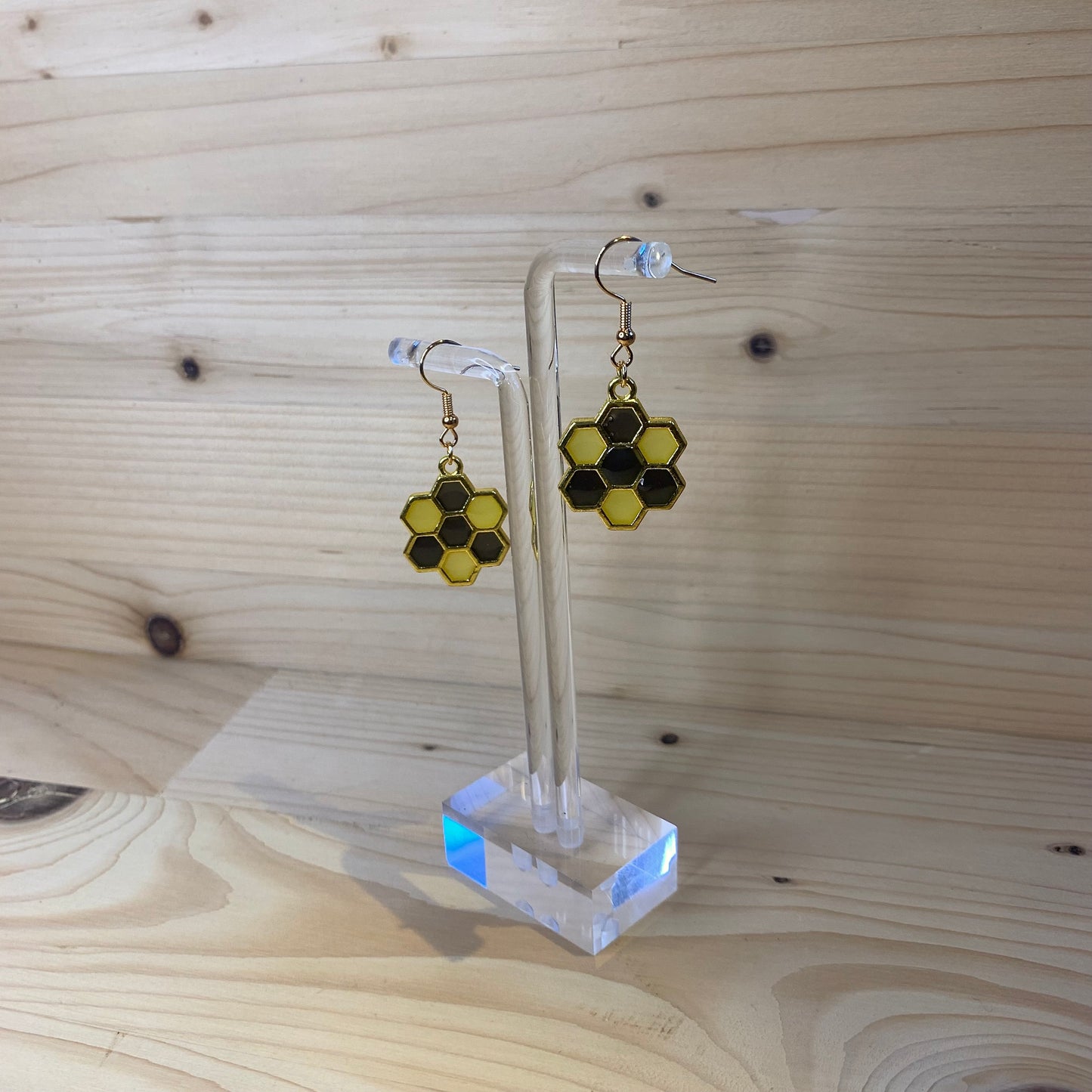 Six Gold Honeycomb Earrings - Black and Yellow