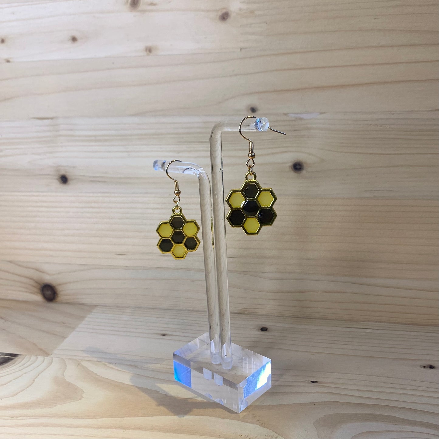 Six Gold Honeycomb Earrings - Black and Yellow