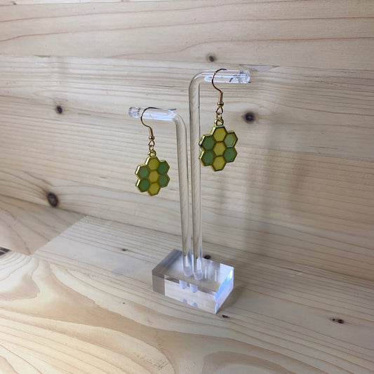 Six Gold Honeycomb Earrings - Green and Yellow