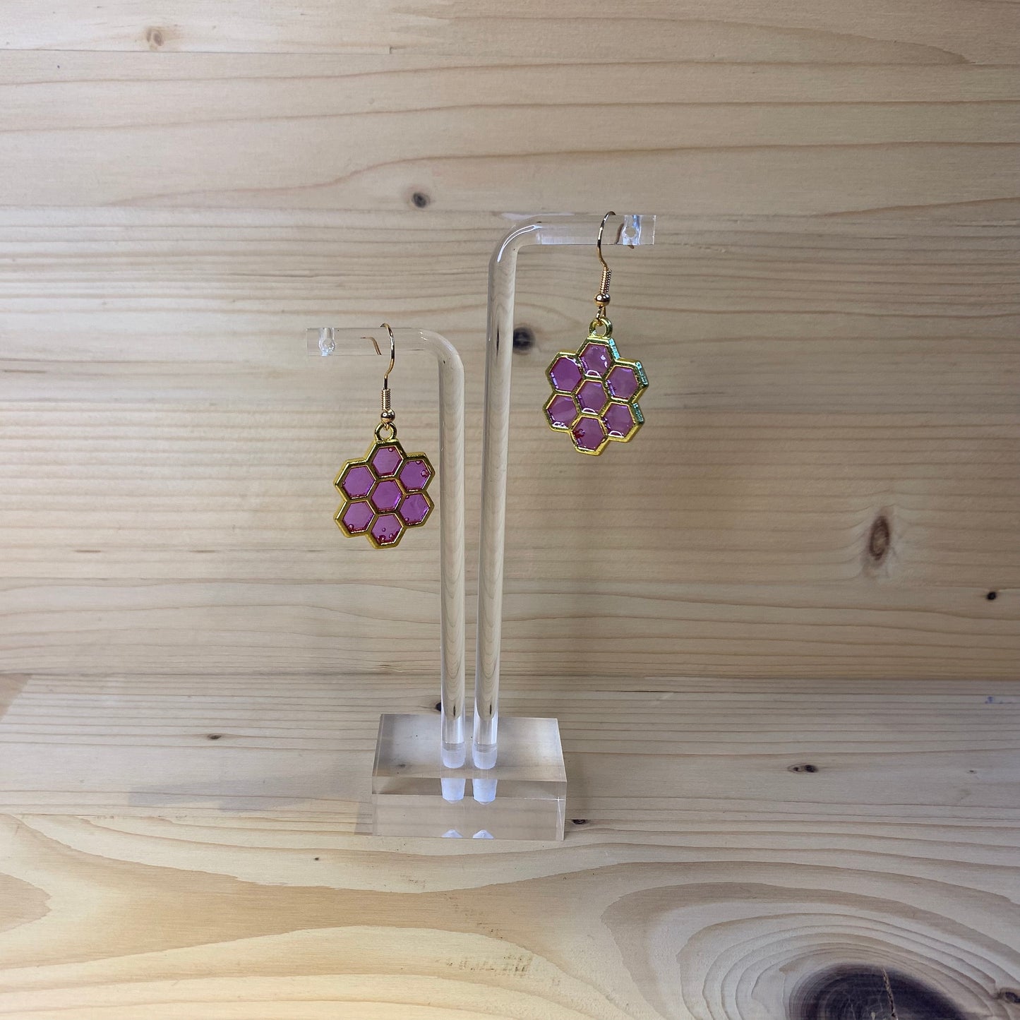 Six Gold Honeycomb Earrings - Light Purple