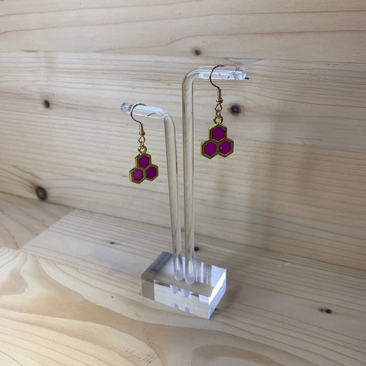 Three Gold Honeycomb Earrings  - Hot Pink