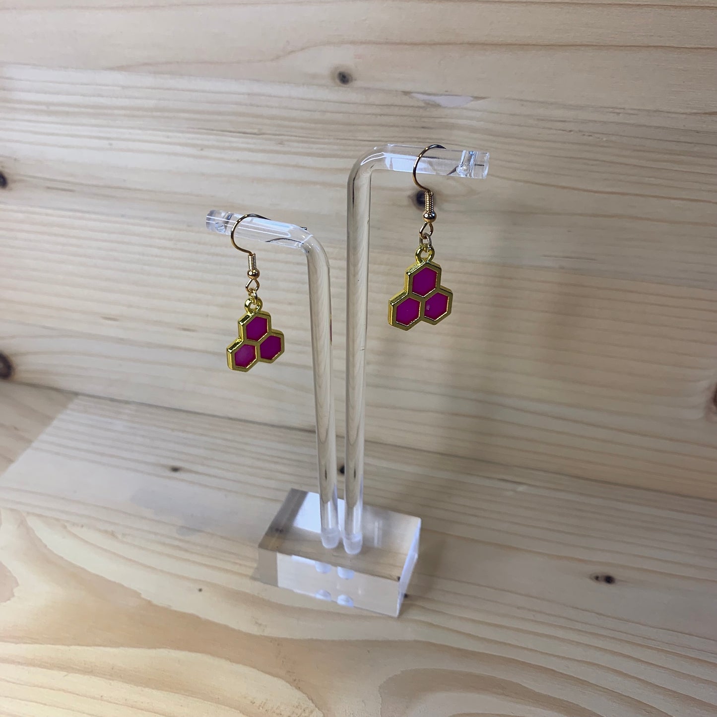 Three Gold Honeycomb Earrings  - Purple