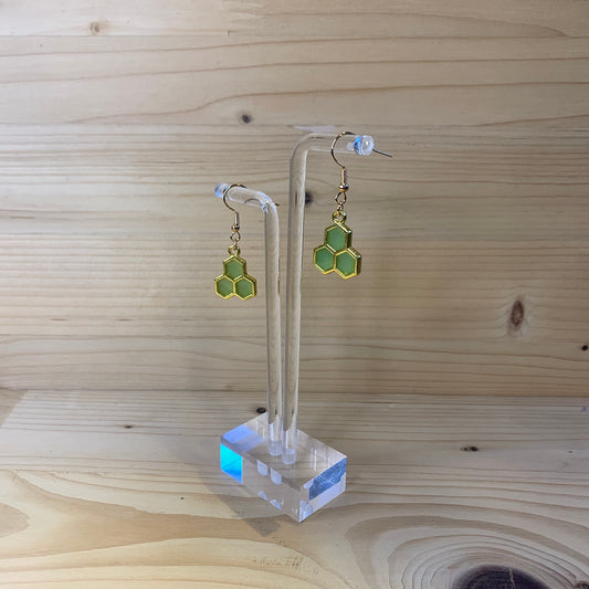 Three Gold Honeycomb Earrings  - Light Green