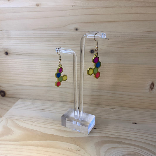 Five Gold Honeycomb Earrings - Multicolored