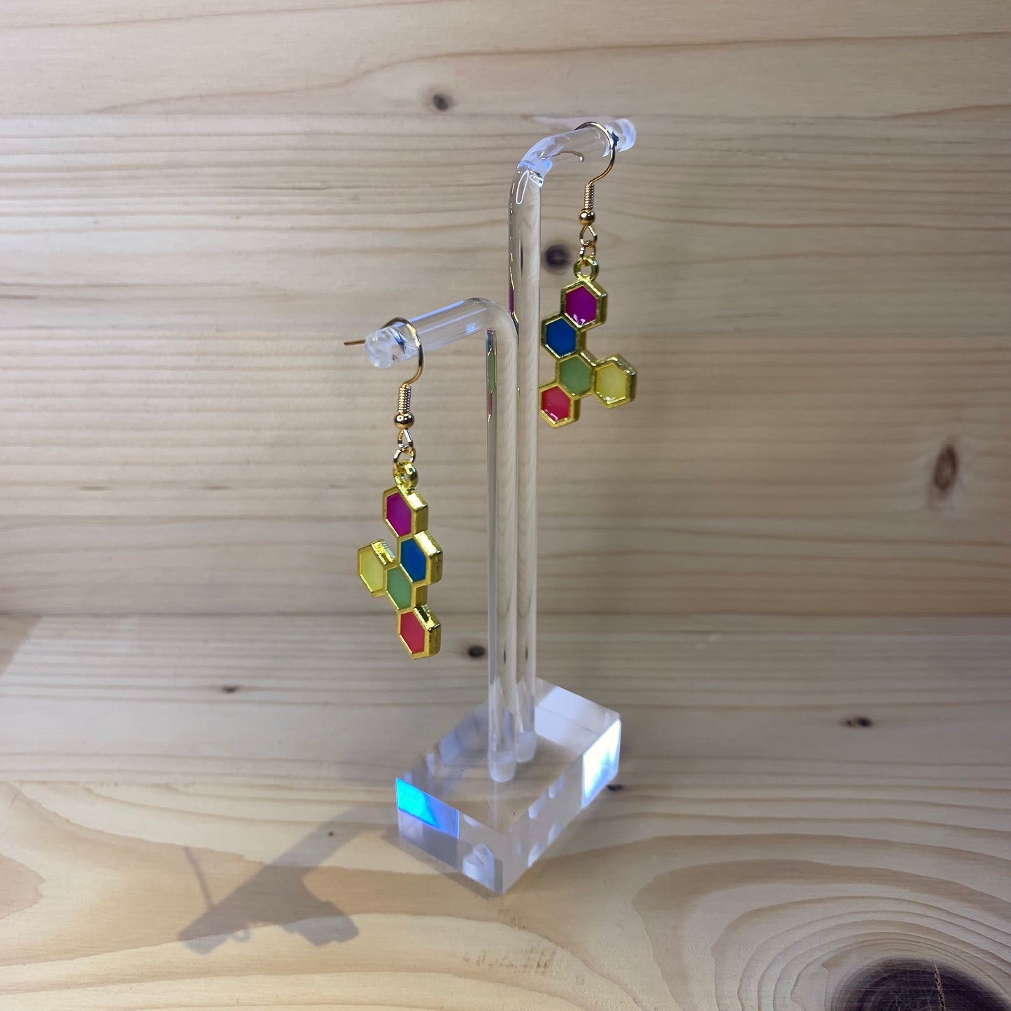 Five Gold Honeycomb Earrings - Multicolored