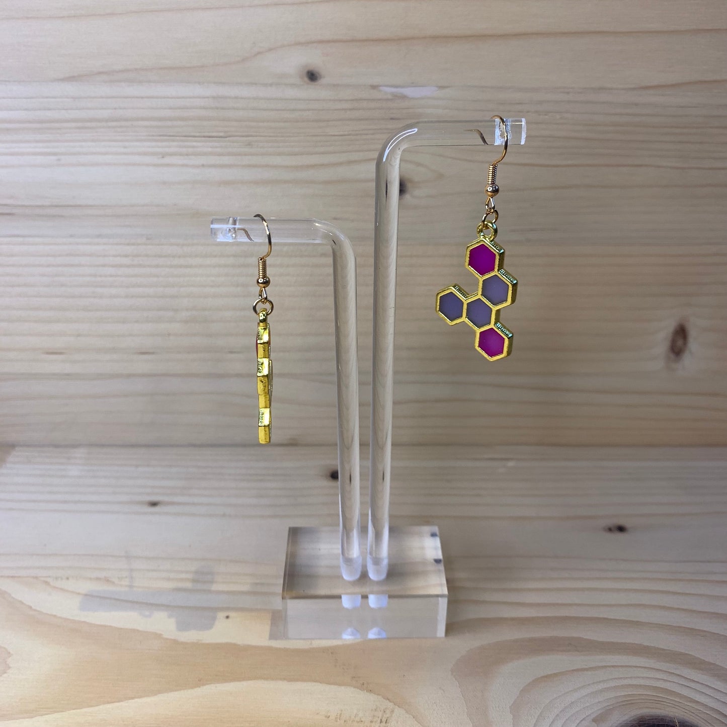 Five Gold Honeycomb Earrings - Purple