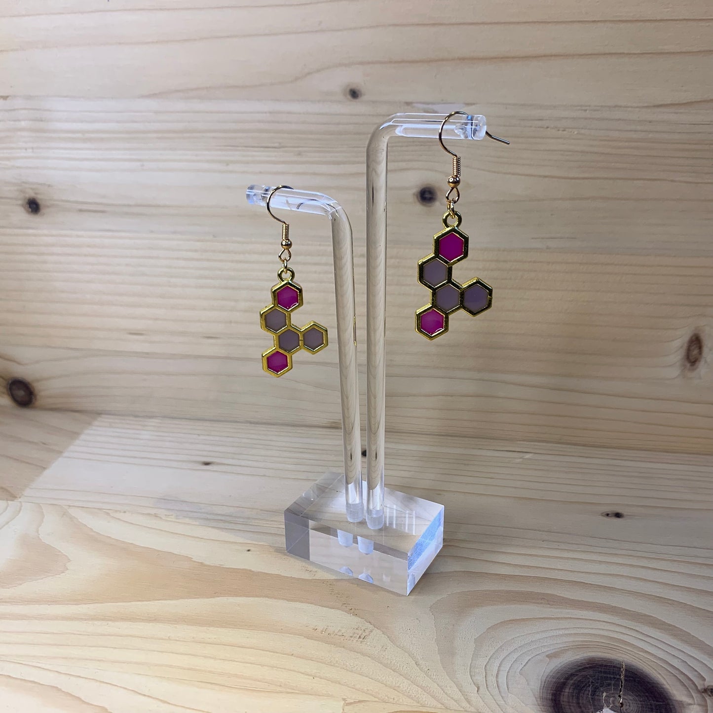 Five Gold Honeycomb Earrings - Purple