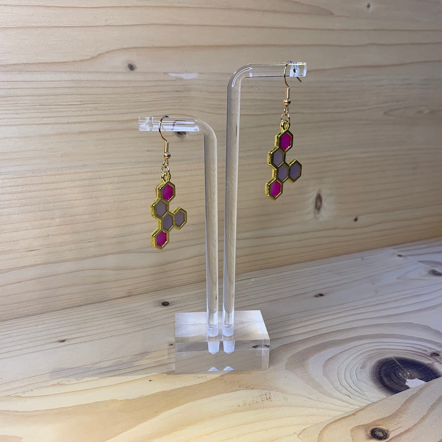 Five Gold Honeycomb Earrings - Purple