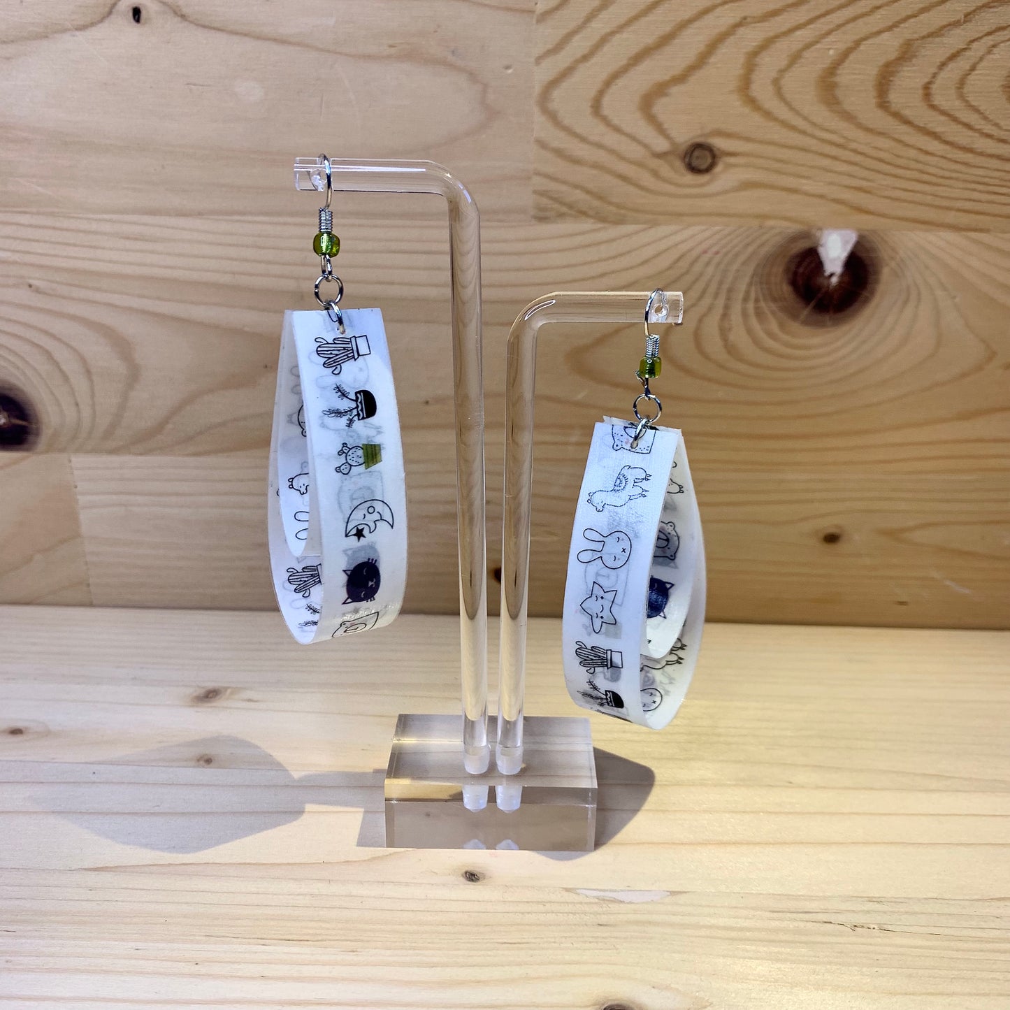 Washi Tape Earrings - Black and White Animals & Plants