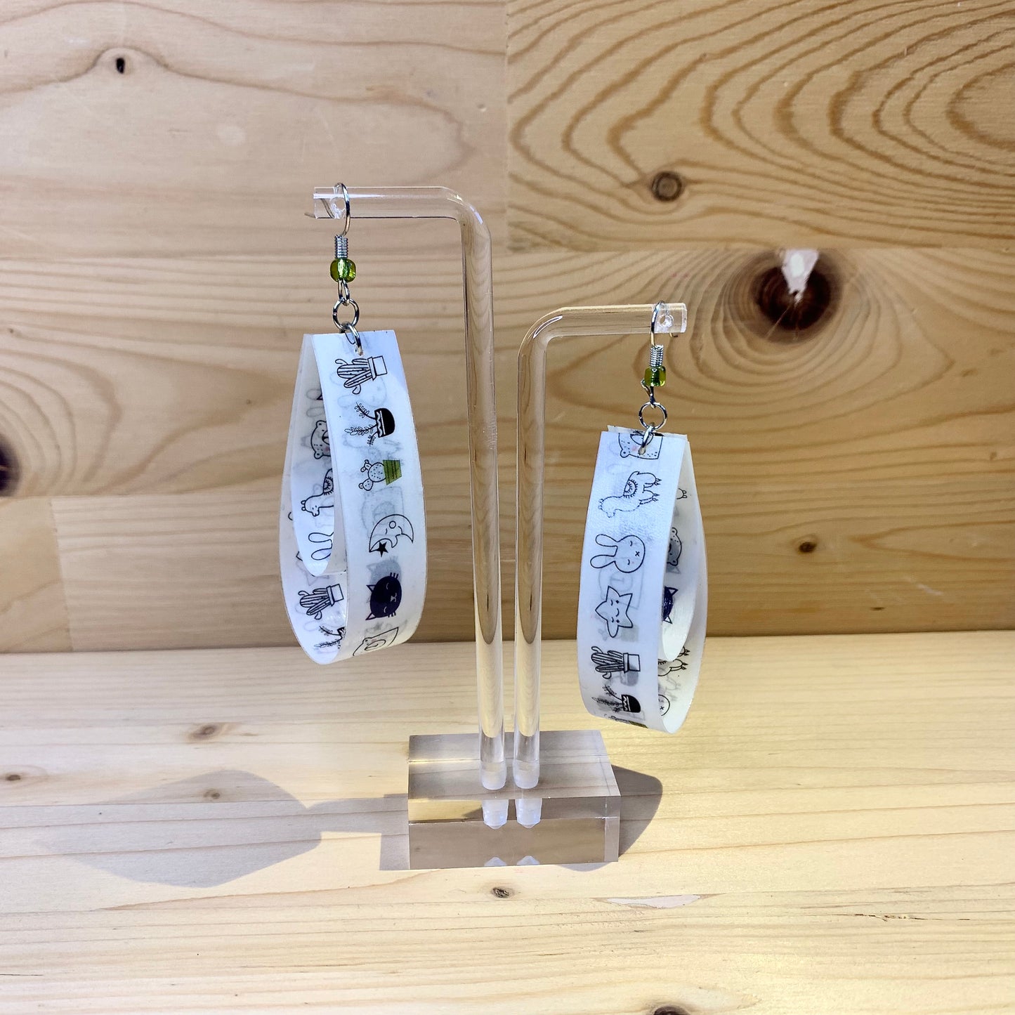 Washi Tape Earrings - Black and White Animals & Plants