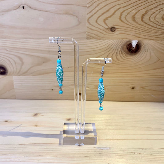 Paper Bead Earrings - Sea Green Chevron