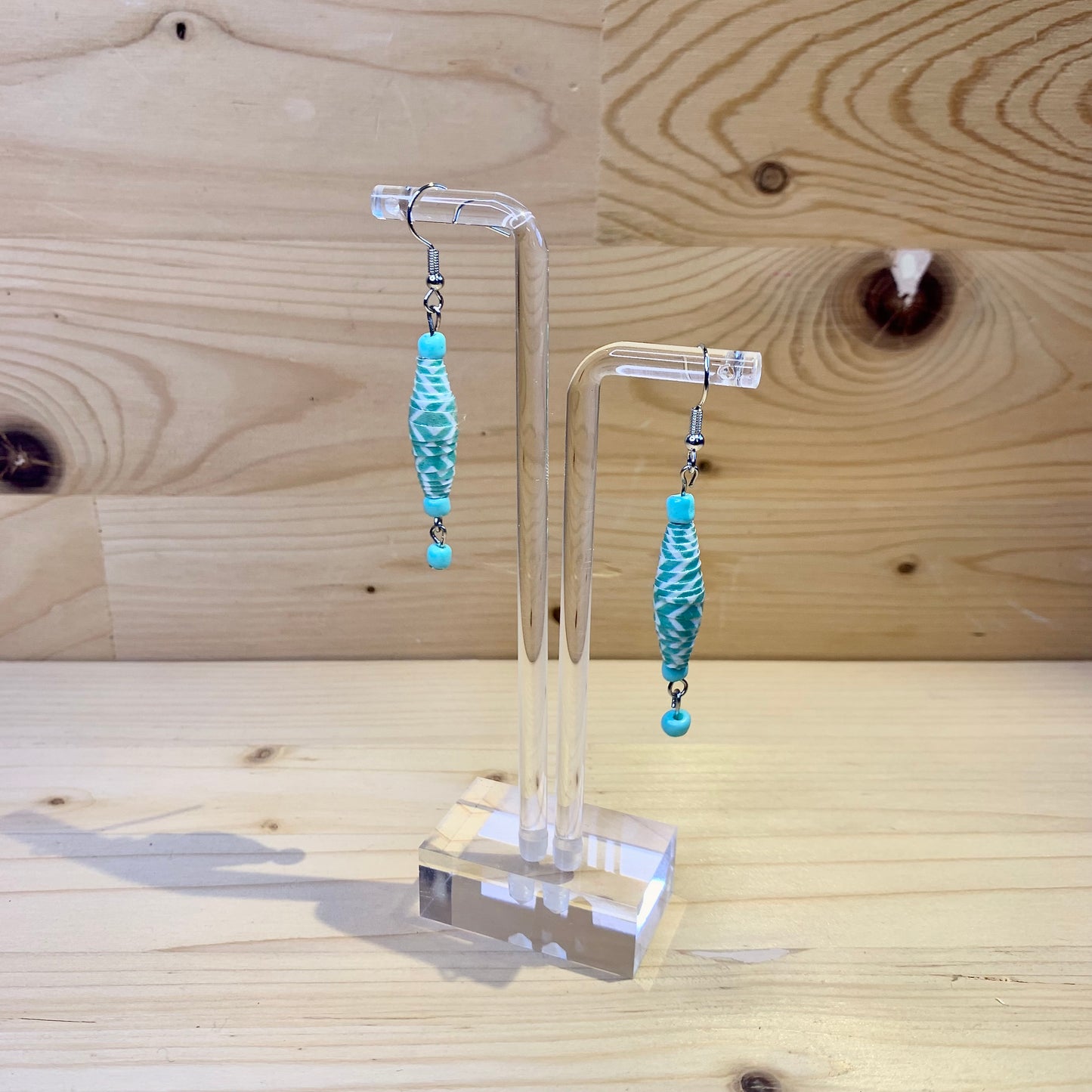 Paper Bead Earrings - Sea Green Chevron