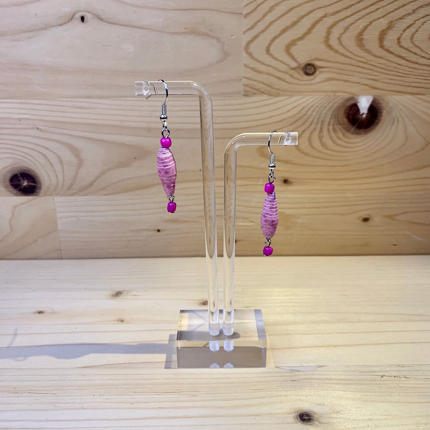 Paper Bead Earrings - Hot Pink