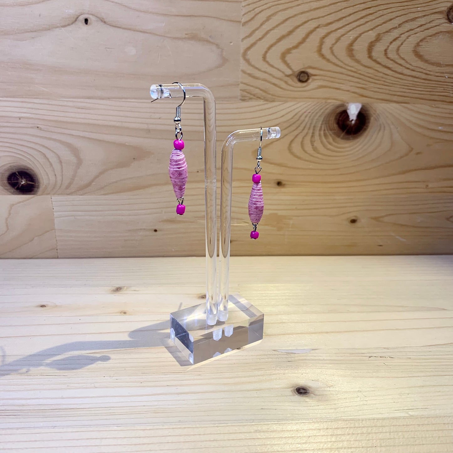 Paper Bead Earrings - Hot Pink