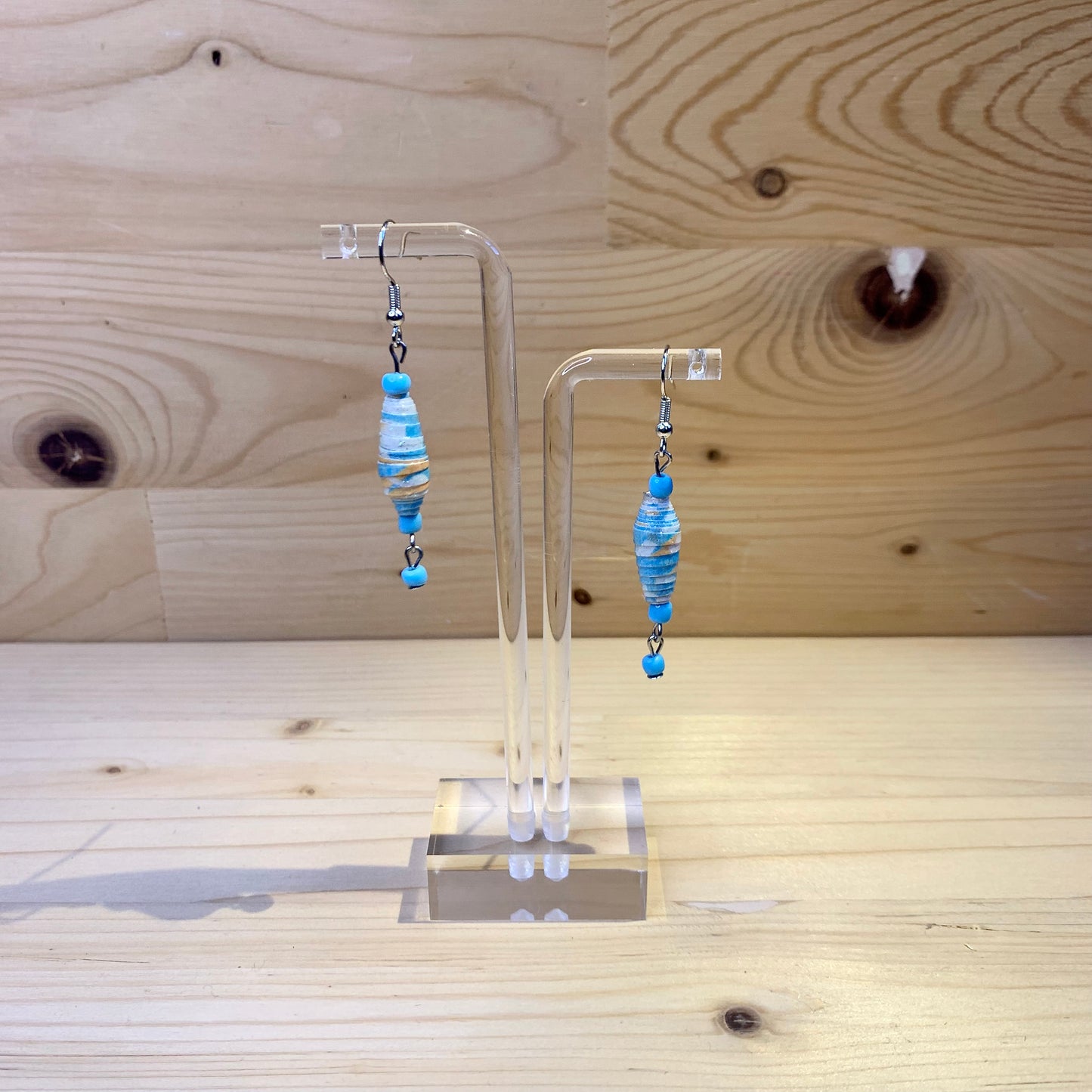 Paper Bead Earrings - Blue & Orange