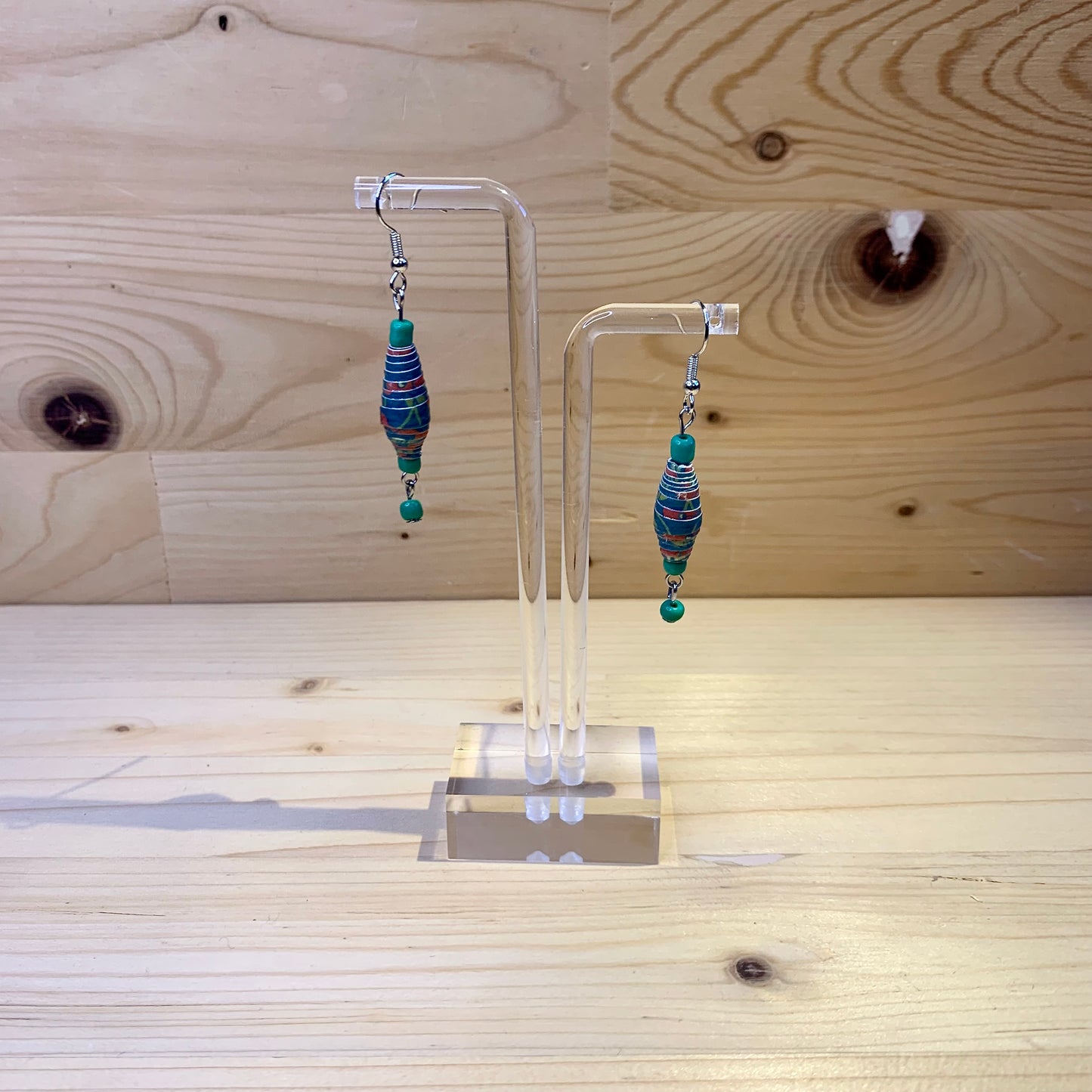 Paper Bead Earrings - Pine Green & Orange