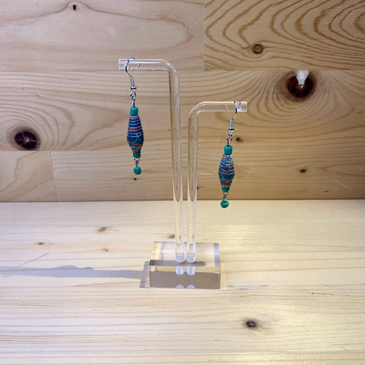 Paper Bead Earrings - Pine Green & Orange