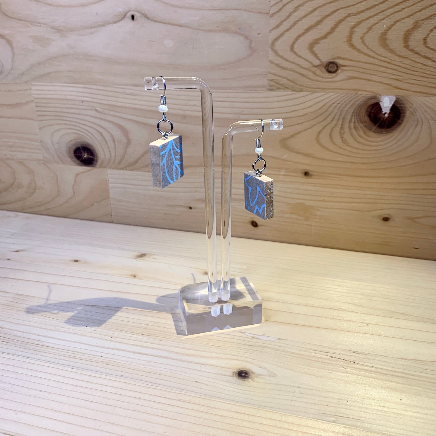 Scrabble Piece Earrings - Silver & Blue