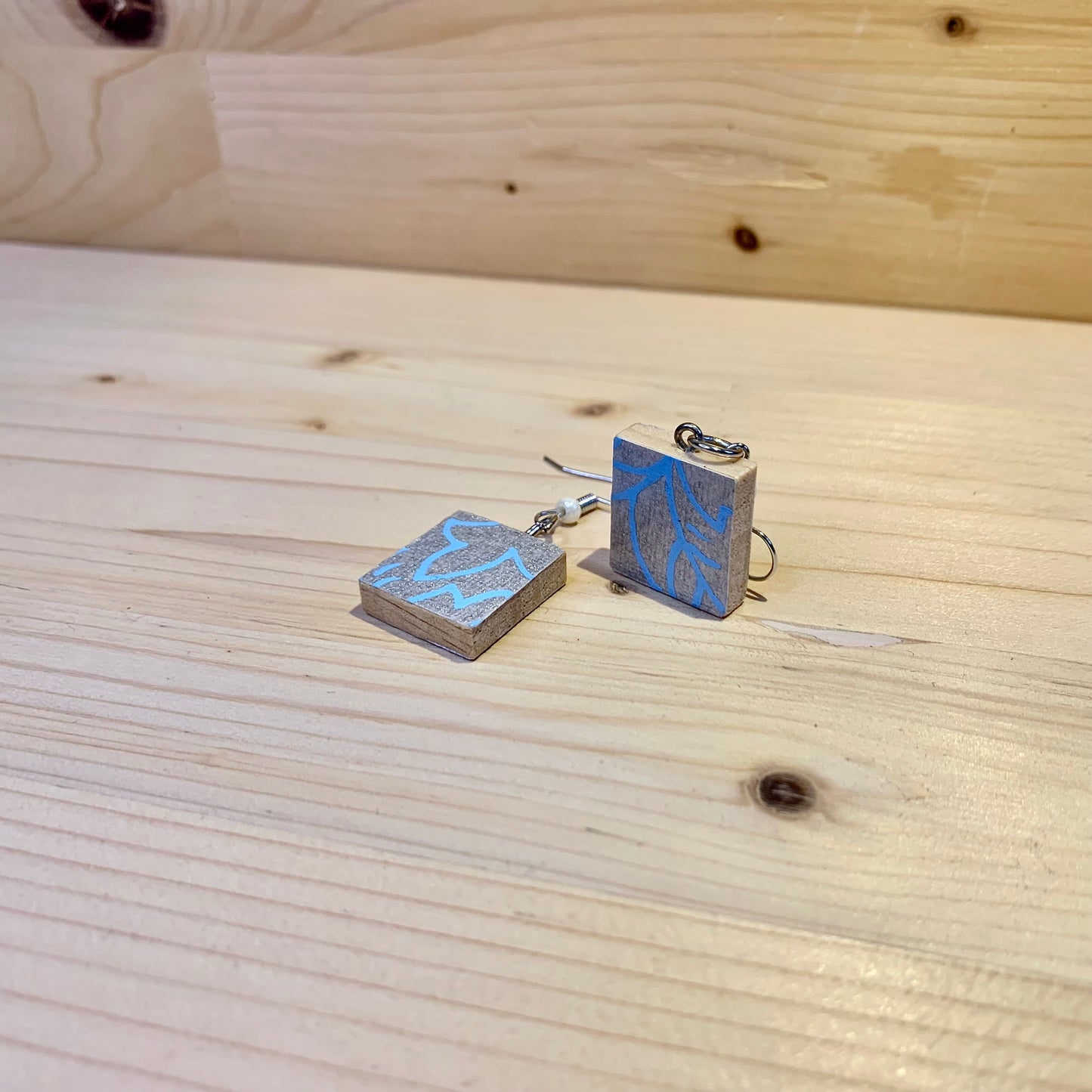 Scrabble Piece Earrings - Silver & Blue