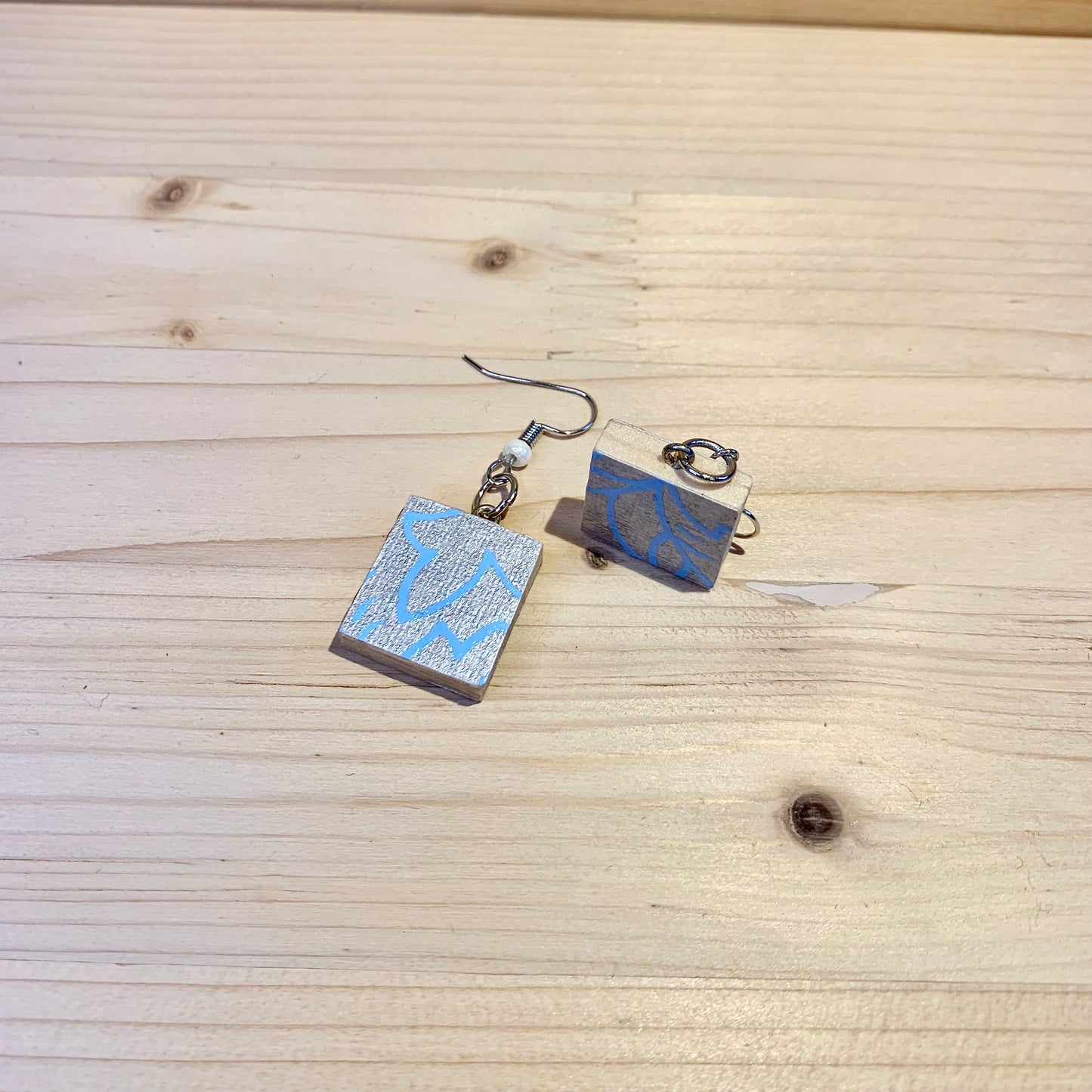 Scrabble Piece Earrings - Silver & Blue