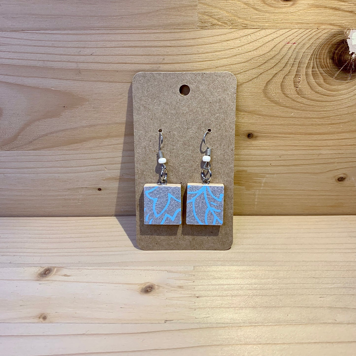 Scrabble Piece Earrings - Silver & Blue