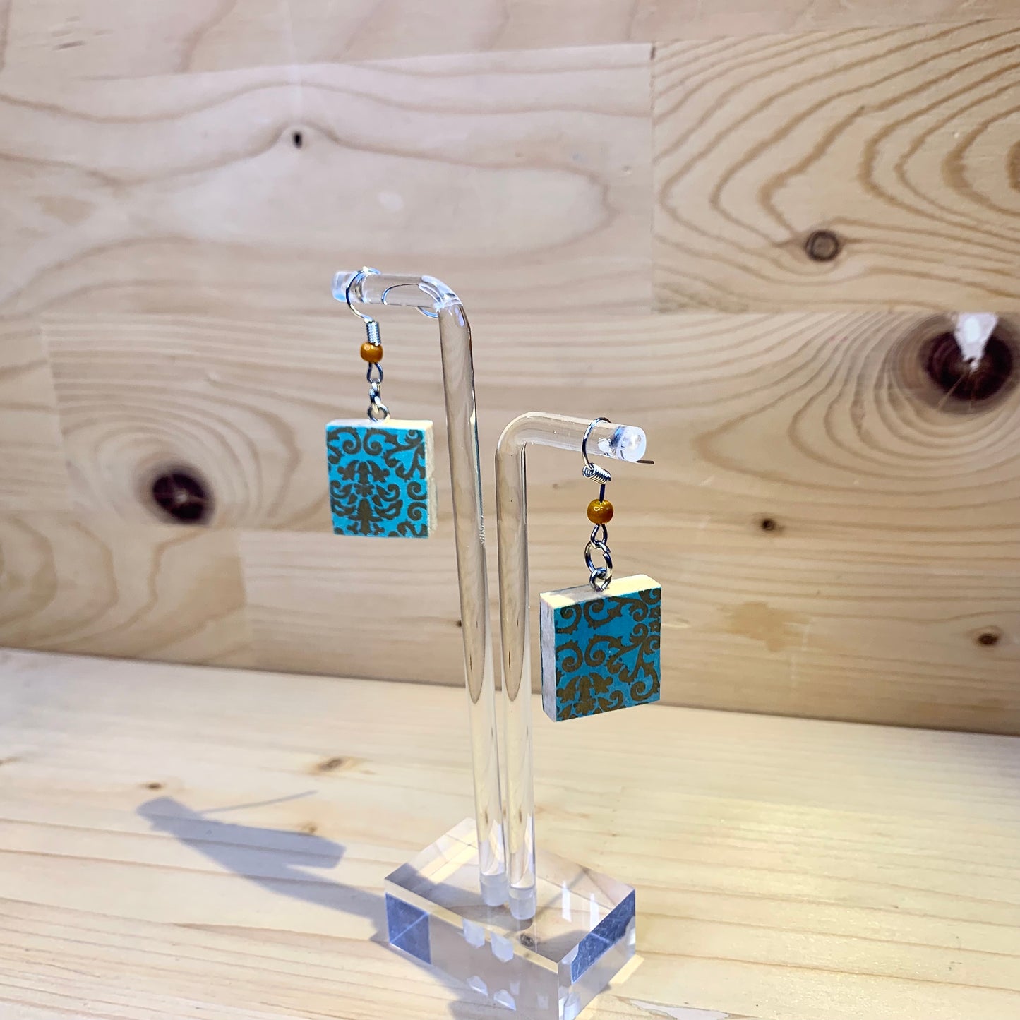 Scrabble Piece Earrings - Gold & Blue