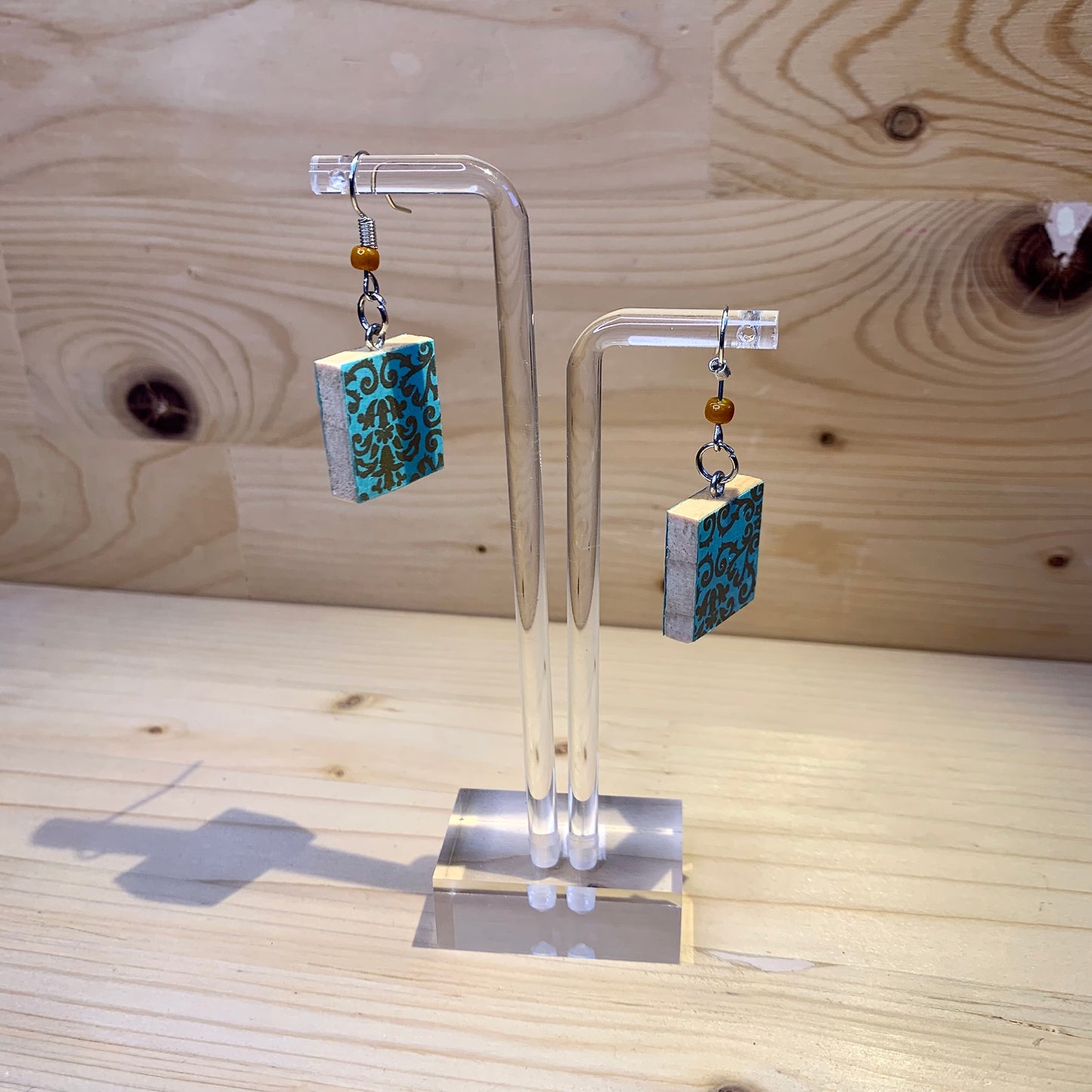 Scrabble Piece Earrings - Gold & Blue