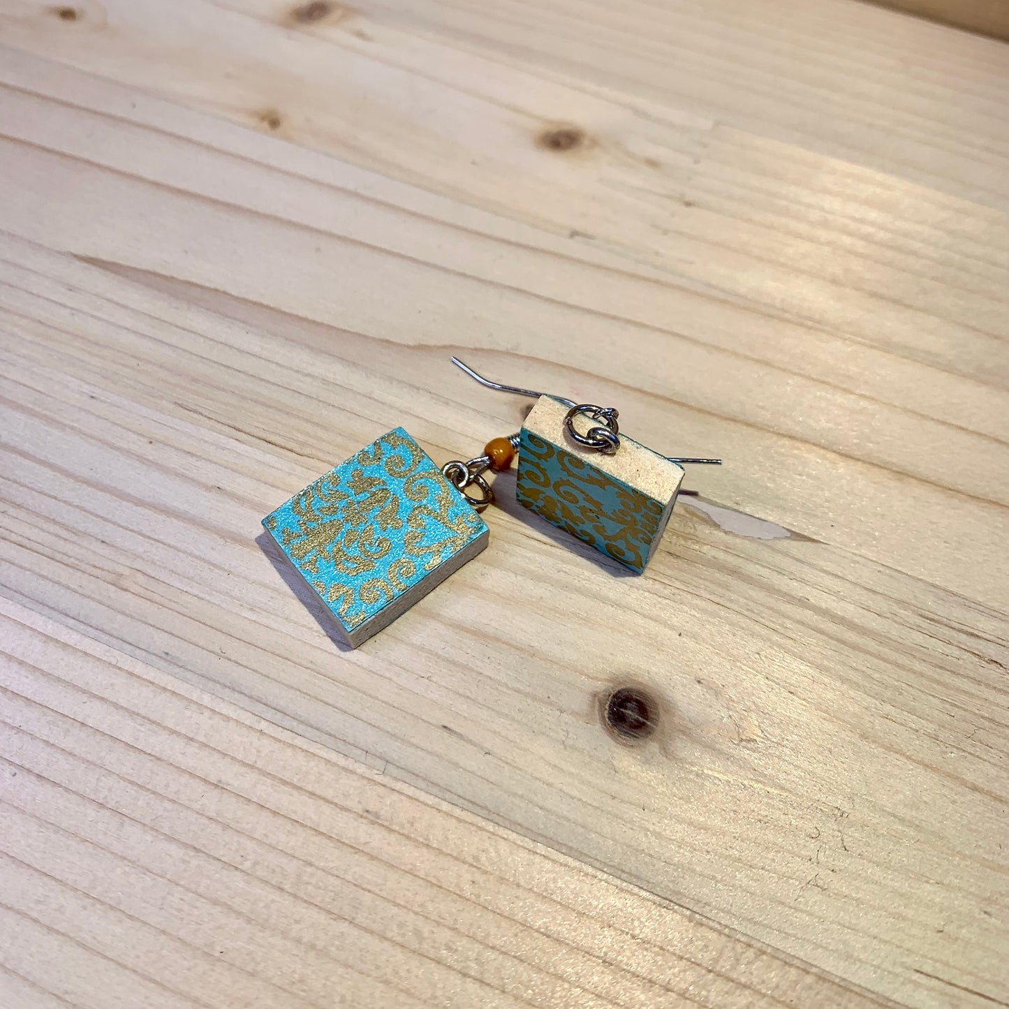 Scrabble Piece Earrings - Gold & Blue