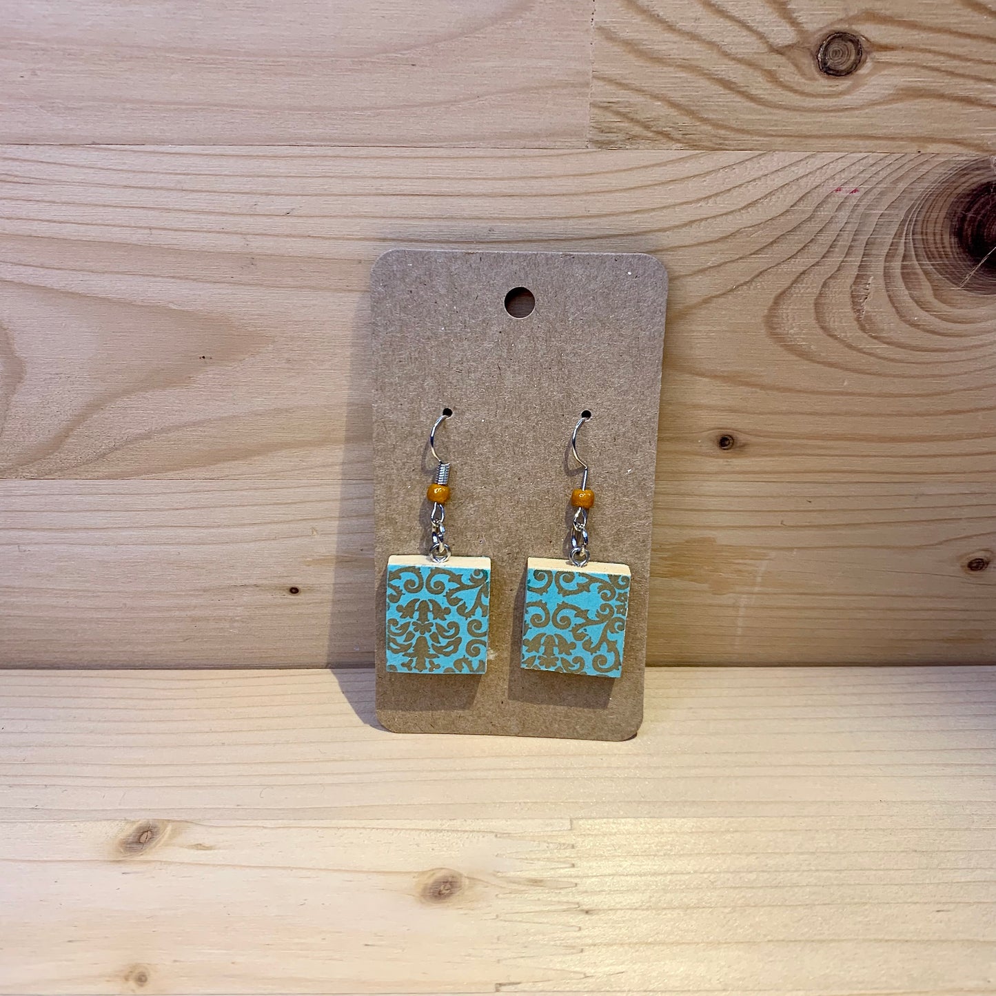 Scrabble Piece Earrings - Gold & Blue