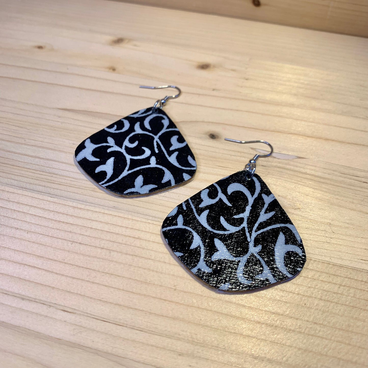 Wood Based Earrings - Black & White