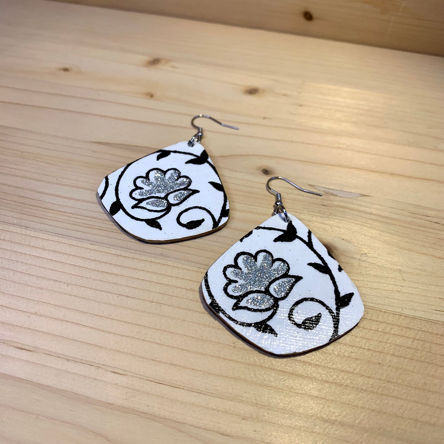 Wood Based Earrings - Black & White