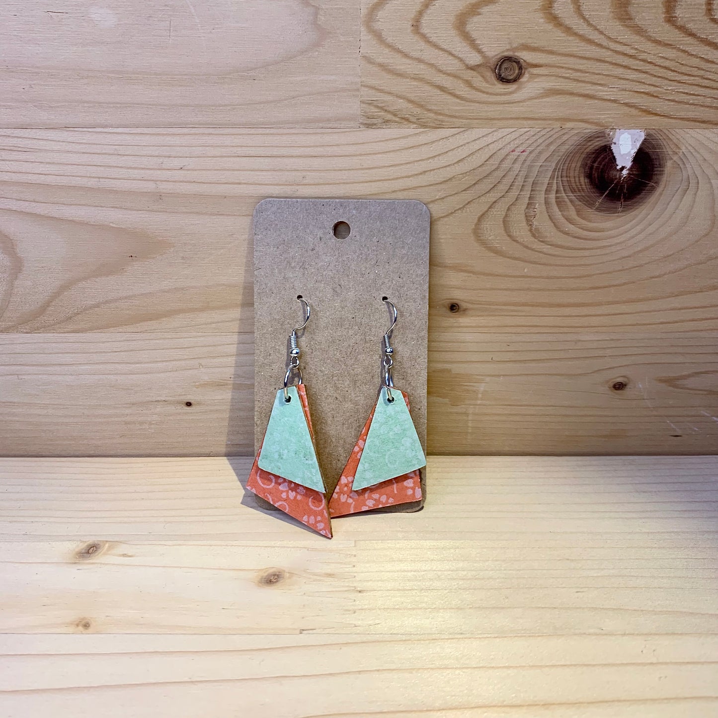 Wood Based Earrings - Teal & Peach