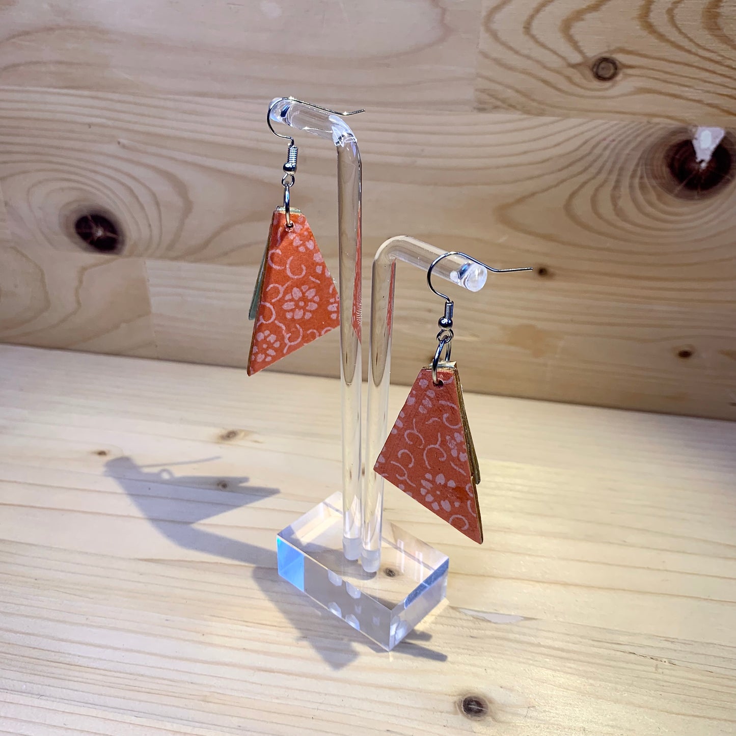 Wood Based Earrings - Teal & Peach