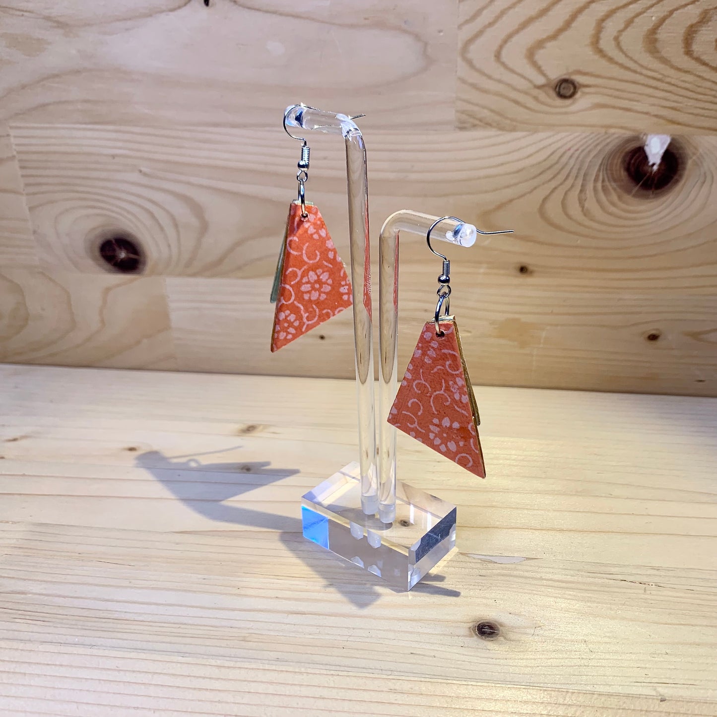 Wood Based Earrings - Teal & Peach