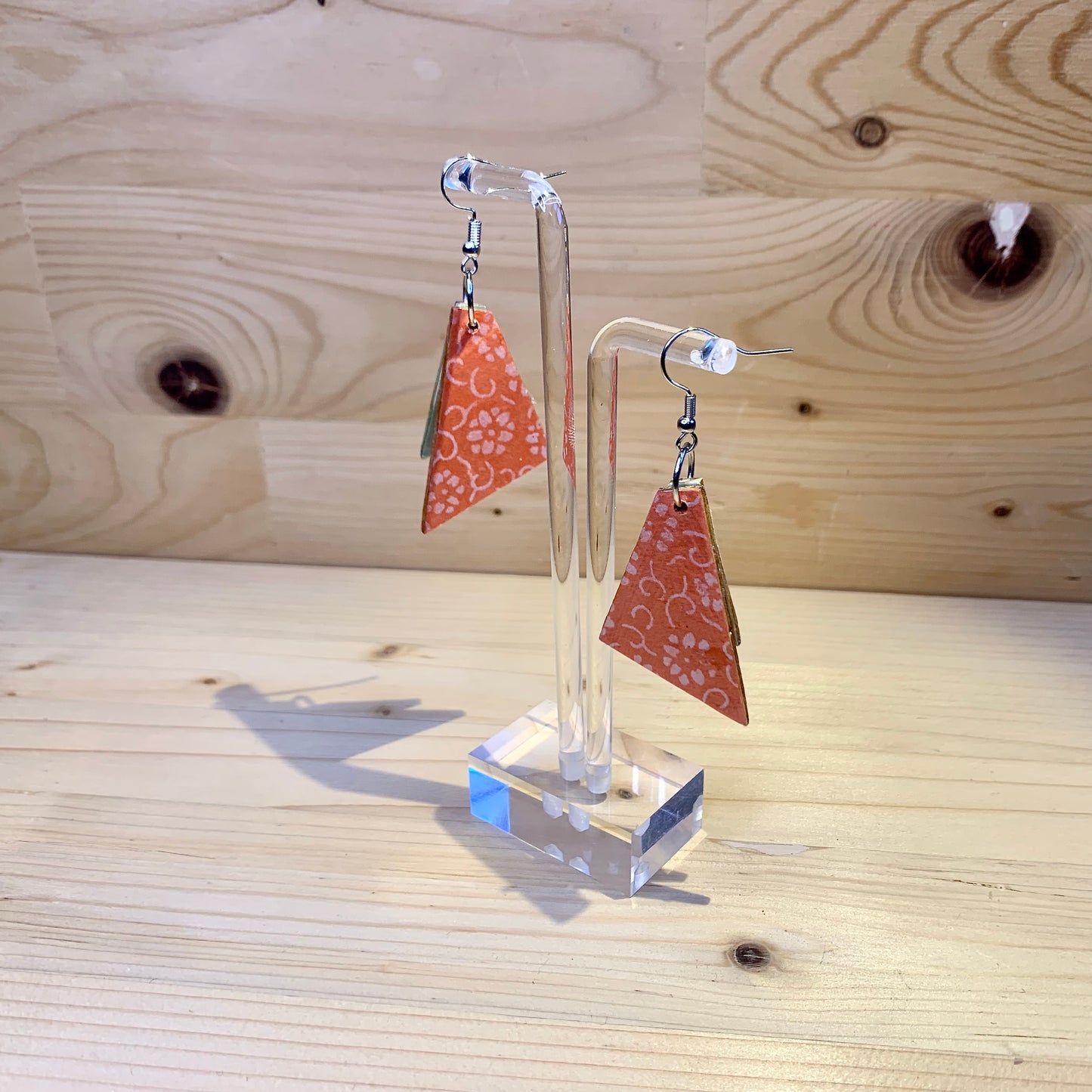 Wood Based Earrings - Teal & Peach